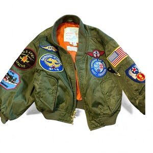 Alpha Industries Kids Green Bomber Jacket with Patches